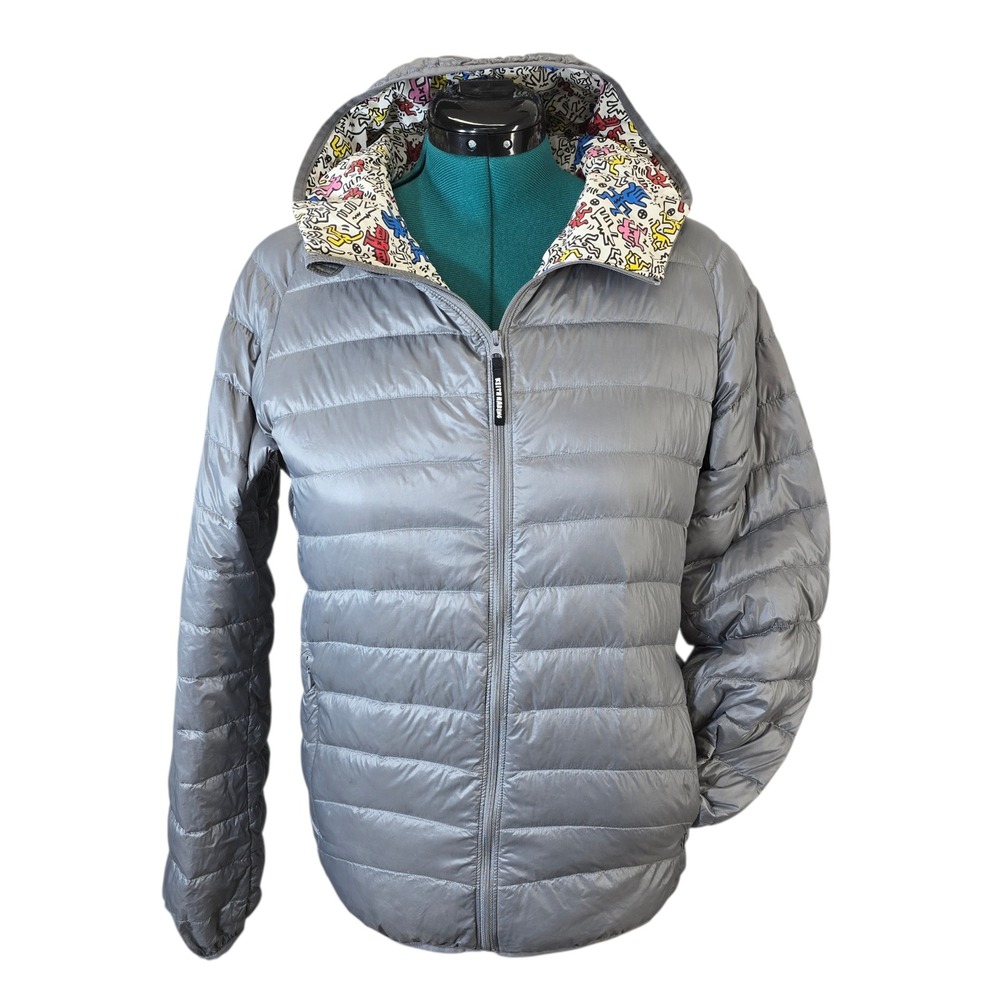 Uniqlo MoMA Keith Haring Silver Puffer Jacket Down Hooded 2014 Special Edition 8 - Picture 2 of 13